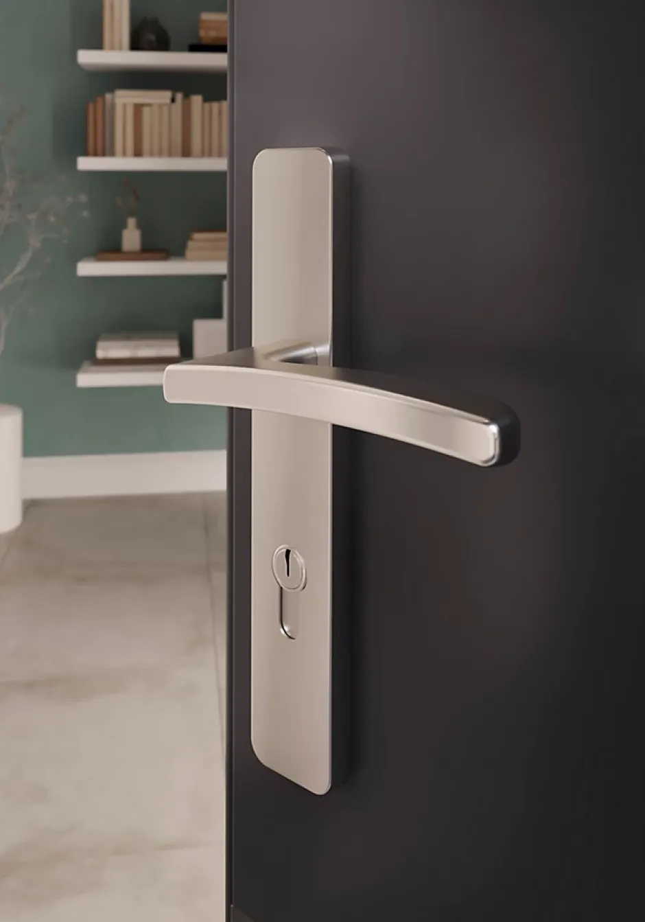 Ensemble poignée sur plaque rectangulaire Irvil effet nickel satin gris l.x l.40mm entraxe 195mm-GoodHome Sale