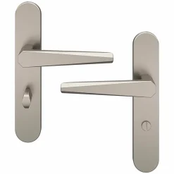 GoodHome Ensemble poignée sur plaque rond à condamnation Keri effet nickel satin gris L.140mm x l.42mm entraxe 165-195mm