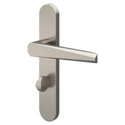 GoodHome Ensemble poignée sur plaque rond à condamnation Keri effet nickel satin gris L.140mm x l.42mm entraxe 165-195mm