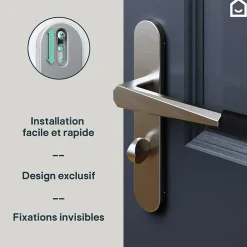 GoodHome Ensemble poignée sur plaque rond à condamnation Keri effet nickel satin gris L.140mm x l.42mm entraxe 165-195mm