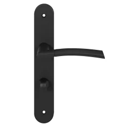 Ensemble poignée sur plaque rond à condamnation Hirel effet nickel mat noir L.128mm x l.40mm entraxe 195mm-GoodHome Best