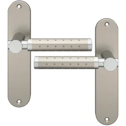 Ensemble poignée sur plaque rond Brigg effet chrome et nickel satin gris L.132mm x l.40mm entraxe 165mm-GoodHome Best