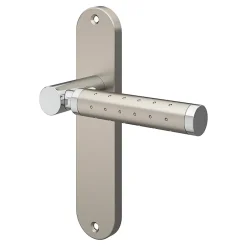 Ensemble poignée sur plaque rond Brigg effet chrome et nickel satin gris L.132mm x l.40mm entraxe 165mm-GoodHome Best