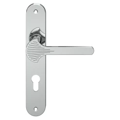 Ensemble poignée sur plaque rond Rubian effet chromé gris L.130mm x l.40mm entraxe 195mm-GoodHome Sale