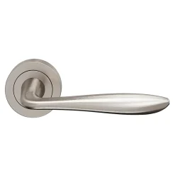 GoodHome Ensemble poignée sur rosace Incurvé à visser Meham effet nickel satin gris Ø52mm