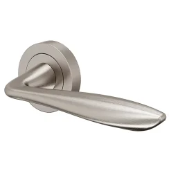 GoodHome Ensemble poignée sur rosace Incurvé à visser Meham effet nickel satin gris Ø52mm