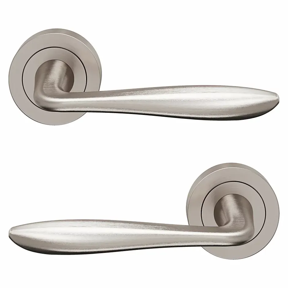 GoodHome Ensemble poignée sur rosace Incurvé à visser Meham effet nickel satin gris Ø52mm