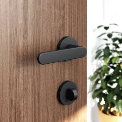 GoodHome Ensemble poignée sur rosace rond à visser Minzh mat noir Ø50mm