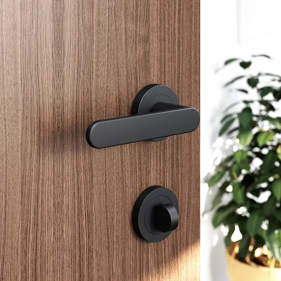 GoodHome Ensemble poignée sur rosace rond à visser Minzh mat noir Ø50mm