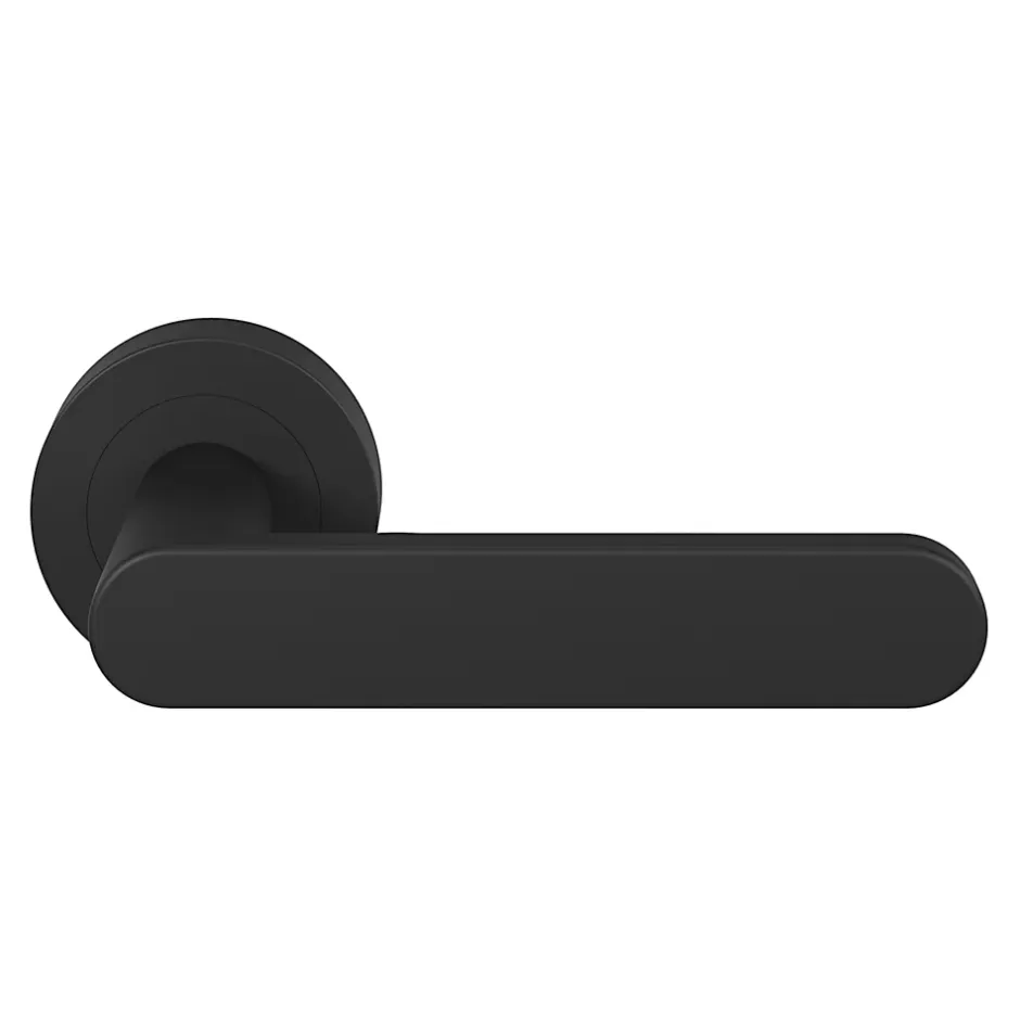 GoodHome Ensemble poignée sur rosace rond à visser Minzh mat noir Ø50mm