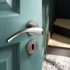 Ensemble poignée sur rosace rond à visser Ruis effet nickel satin gris Ø50mm-GoodHome Hot