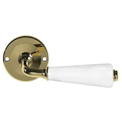 Ensemble poignée sur rosace Incurvé vis traversante ou à vis Porcelaine Vras brillant or Ø48mm-GoodHome New