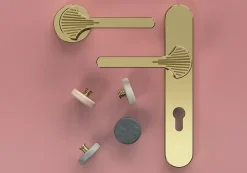 Ensemble poignée sur rosace rond à visser Rubian effet laiton or Ø50mm-GoodHome Best