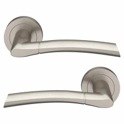 GoodHome Ensemble poignée sur rosace rond à visser Hirel effet nickel satin gris Ø50mm