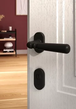 GoodHome Ensemble poignée sur rosace à visser Kilhog noir Ø63mm