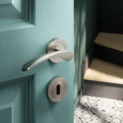 Ensemble poignée sur rosace rond à visser Beare effet nickel satin gris Ø50mm-GoodHome Discount