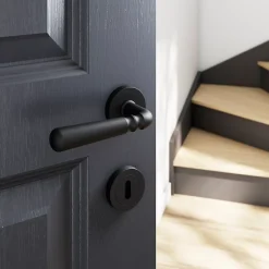 GoodHome Ensemble poignée sur rosace rond à visser Kilhog mat noir Ø50mm