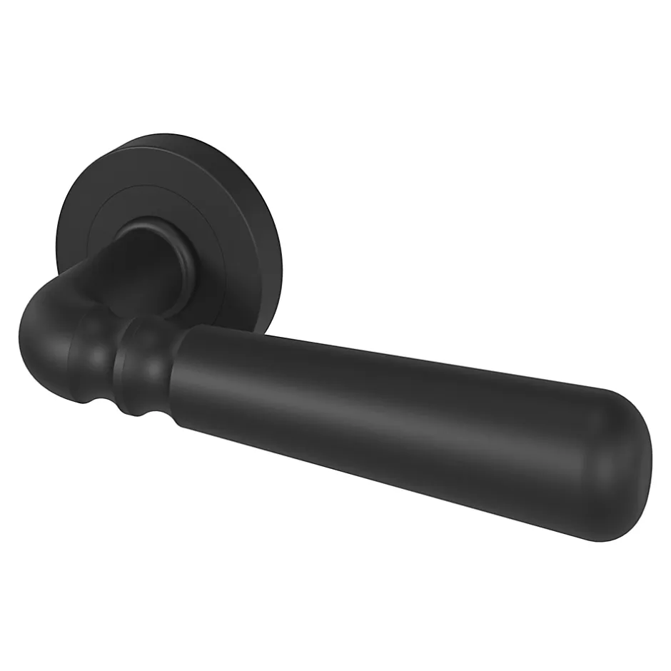 GoodHome Ensemble poignée sur rosace rond à visser Kilhog mat noir Ø50mm