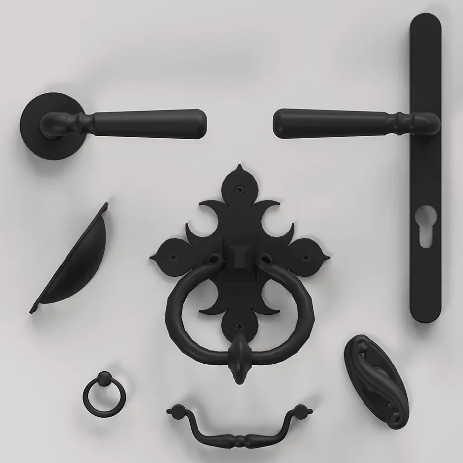 GoodHome Ensemble poignée sur rosace rond à visser Kilhog mat noir Ø50mm