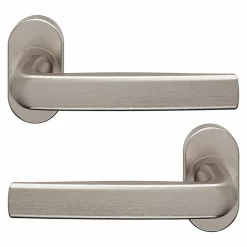 Ensemble poignée sur rosace Incurvé à visser Primel effet nickel satin gris chromé-GoodHome Discount