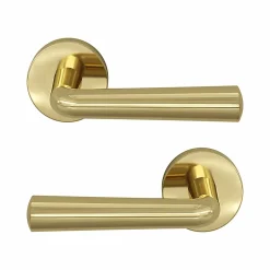 Ensemble poignée sur rosace rond à pousser Tudy Laiton Jaune Ø52mm-GoodHome Outlet