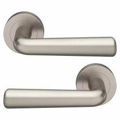 GoodHome Ensemble poignée sur rosace rond à visser Dizel effet nickel satin gris Ø50mm