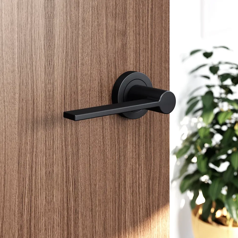 GoodHome Ensemble poignée sur rosace Droit à visser Dotz mat noir Ø52mm