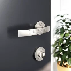 Ensemble poignée sur rosace rond à visser Diss effet nickel satin gris Ø50mm-GoodHome