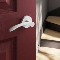 Ensemble poignée sur rosace rond à visser Beare mat blanc Ø50mm-GoodHome Outlet