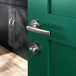 Ensemble poignée sur rosace Incurvé à visser Primel effet nickel satin gris Ø52mm-GoodHome