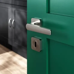 GoodHome Ensemble poignée sur rosace rond à visser Kerver effet nickel satin gris Ø52.5mm