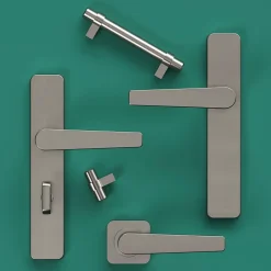 GoodHome Ensemble poignée sur rosace rond à visser Kerver effet nickel satin gris Ø52.5mm