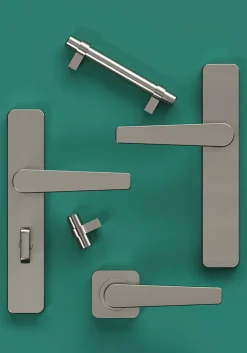 GoodHome Ensemble poignée sur rosace rond à visser Kerver effet nickel satin gris Ø52.5mm