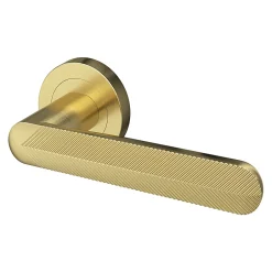 Ensemble poignée sur rosace rond à visser Garlan effet laiton satin or Ø50mm-GoodHome Online