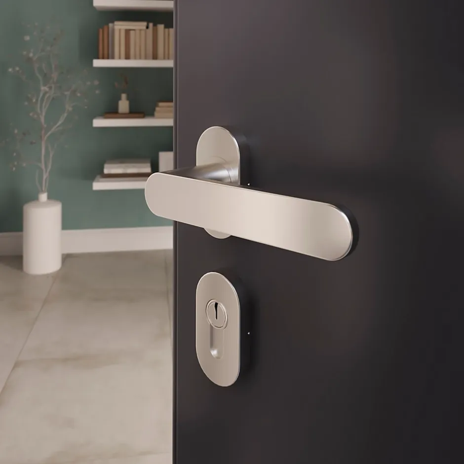 Ensemble poignée sur rosace à visser Minzh effet nickel satin gris Ø63mm-GoodHome Best