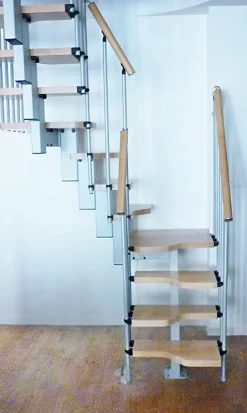 Escalier 2 quart tournant 9 marches - Hauteur à franchir de 2.01 à 2.37m - Largeur 61cm - Couleur naturel et blanc --Matisere