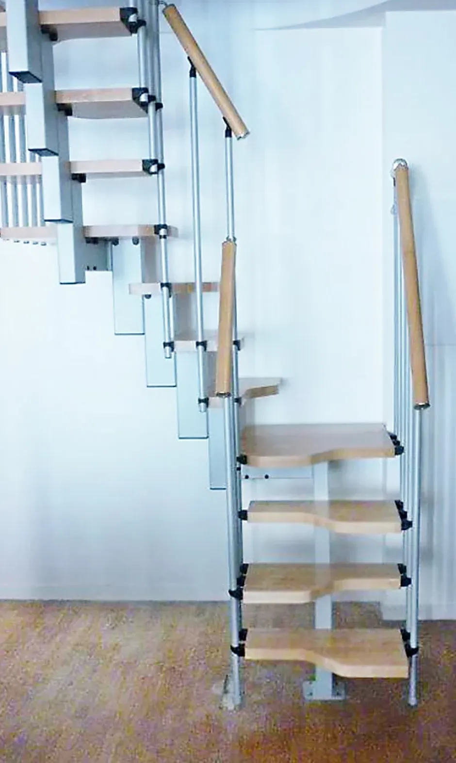 Escalier 2 quart tournant 9 marches - Hauteur à franchir de 2.01 à 2.37m - Largeur 61cm - Couleur naturel et blanc --Matisere