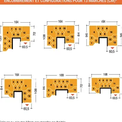 Escalier 2 quart tournant 9 marches - Hauteur à franchir de 2.01 à 2.37m - Largeur 61cm - Couleur naturel et blanc --Matisere