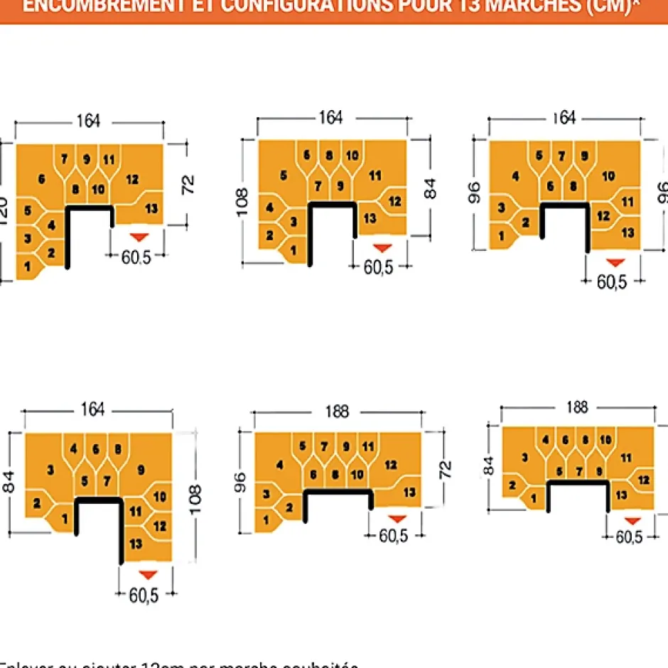 Escalier 2 quart tournant 9 marches - Hauteur à franchir de 2.01 à 2.37m - Largeur 61cm - Couleur naturel et blanc --Matisere