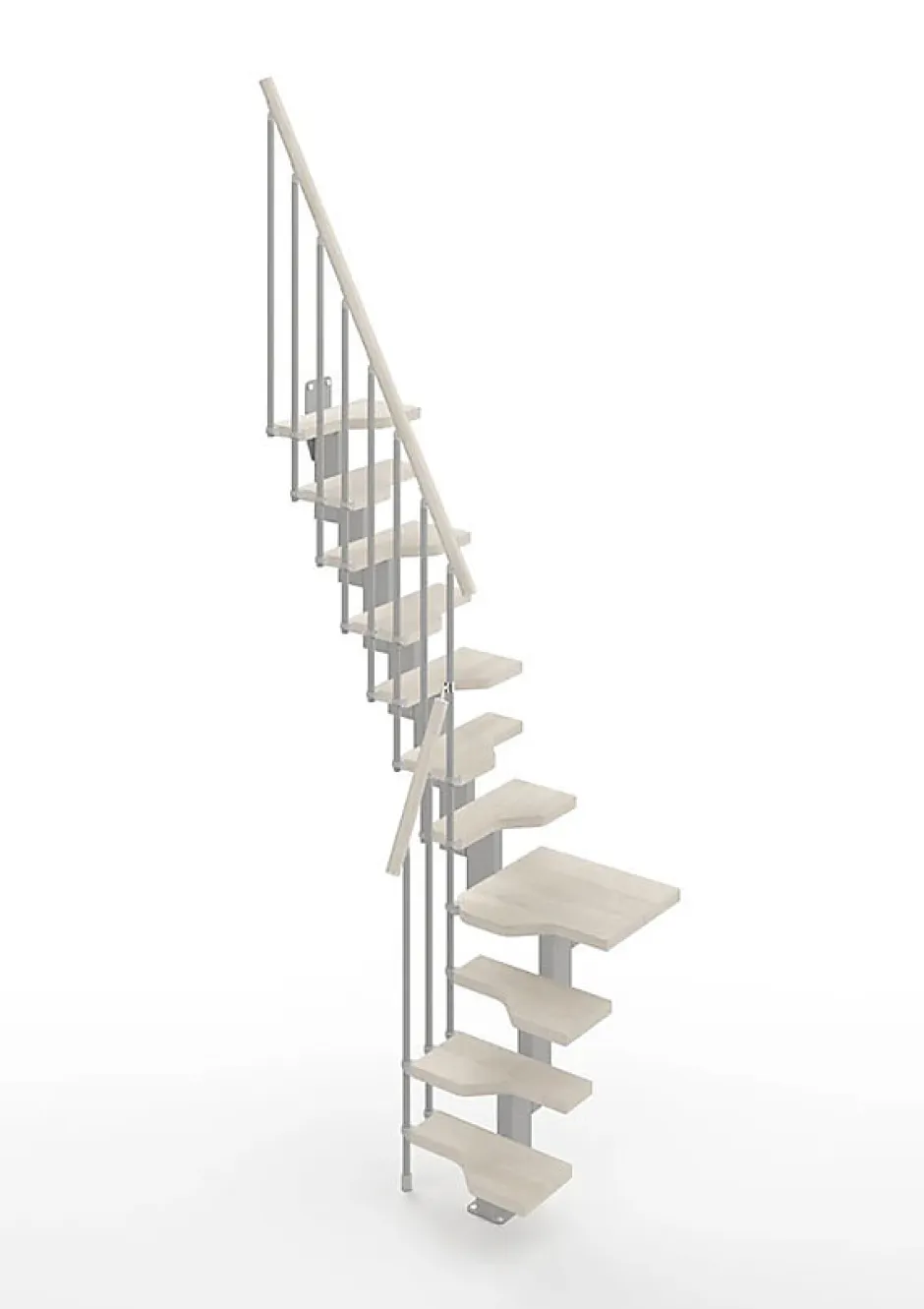 Matisere Escalier 1 quart tournant 13 marches - Hauteur à franchir de 2.81 à 3.33m - Largeur 61cm - Couleur bois et blanc -