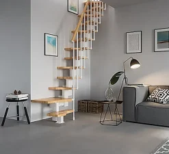 Matisere Escalier 1 quart tournant 13 marches - Hauteur à franchir de 2.81 à 3.33m - Largeur 61cm - Couleur bois et blanc -