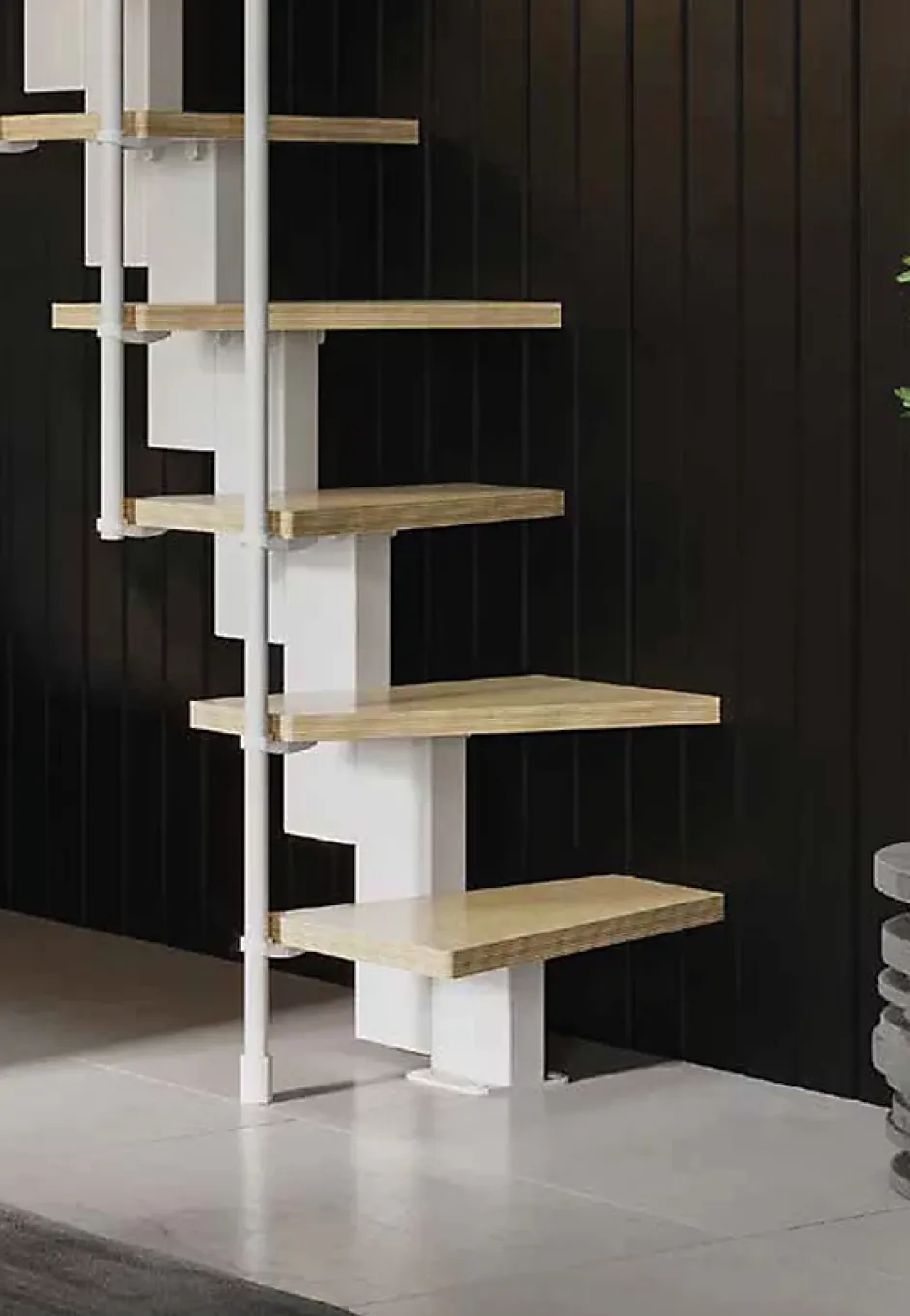 Matisere Escalier 1 quart tournant 11 marches - Hauteur à franchir de 2.40 à 2.84m - Largeur 60cm - Couleur bois et blanc -