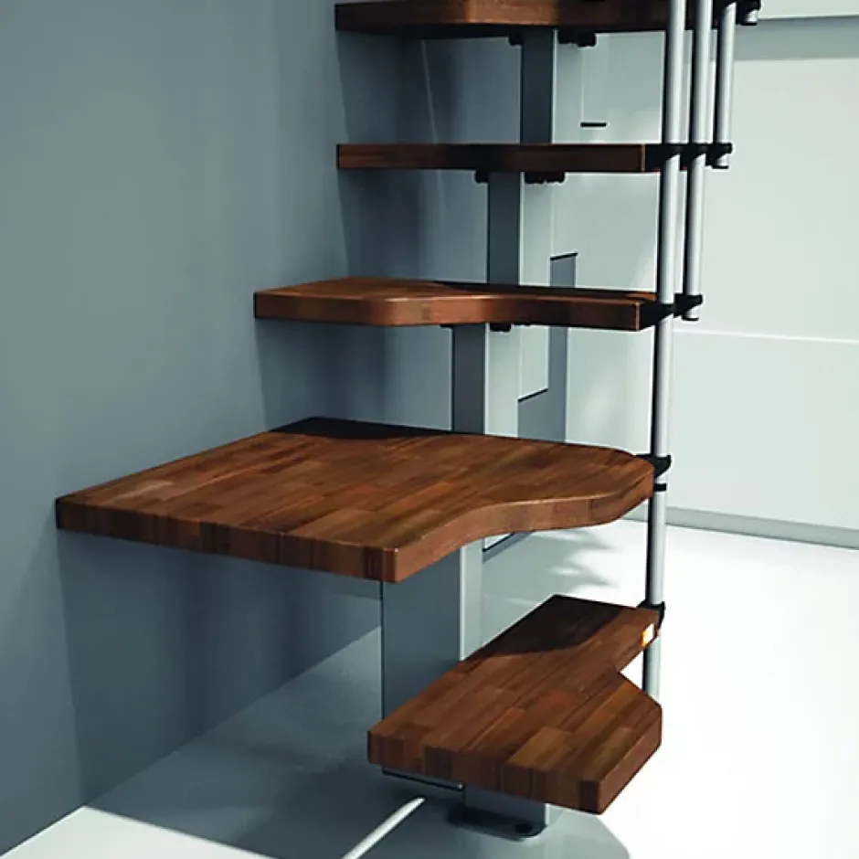 Escalier 1 quart tournant 9 marches - Hauteur à franchir de 2.01 à 2.37m - Largeur 61cm - Couleur noyer et gris --Matisere New