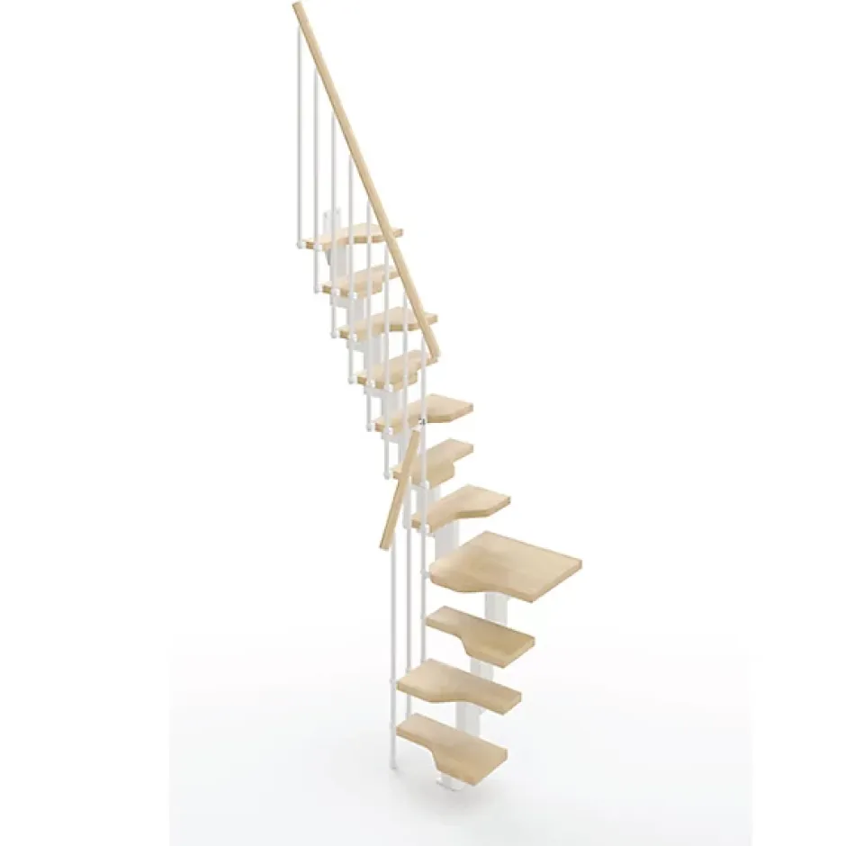 Escalier 1 quart tournant 12 marches - Hauteur à franchir de 2.61 à 3.09m - Largeur 61cm - Couleur naturel et blanc --Matisere Discount
