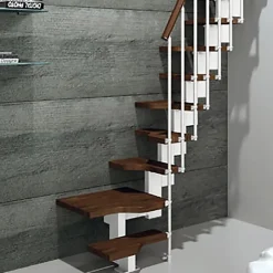 Matisere Escalier 1 quart tournant 11 marches - Hauteur à franchir de 2.41 à 2.85m - Largeur 61cm - Couleur noyer et gris -