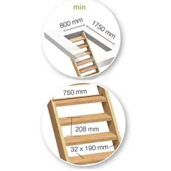 Escalier 1/4 tournant droit bois Normandie l.80 cm 13 marches sapin- Best
