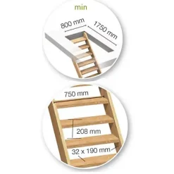 Escalier 1/4 tournant gauche bois Normandie l.80 cm 13 marches sapin