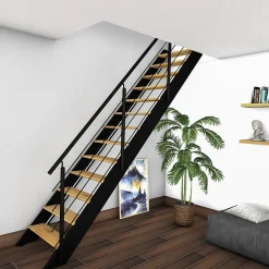 Escalier bois droit noir avec garde-corps à LED intégrées, Spectra-Kordo New