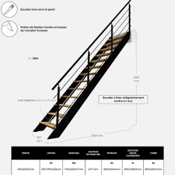 Escalier bois droit noir avec garde-corps à LED intégrées, Spectra-Kordo New