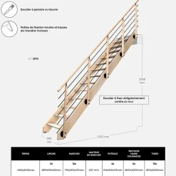 Kordo Escalier bois hêtre droit avec garde-corps, Nostra